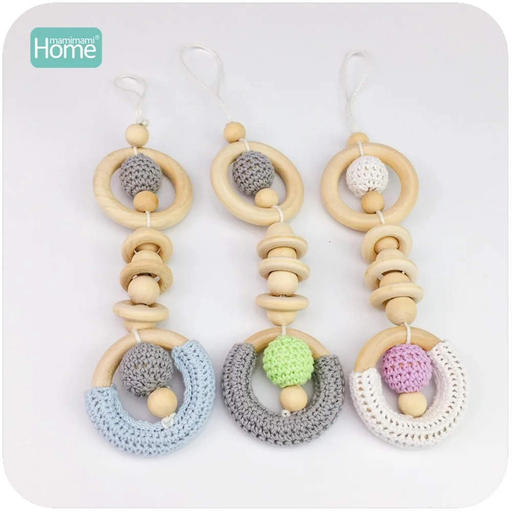 MamimamiHome Baby Toys 3pcs Crochet Ring Wood Rings Diy Wooden Beads Teething Montessori Toys Chewable Beads Baby Rattle