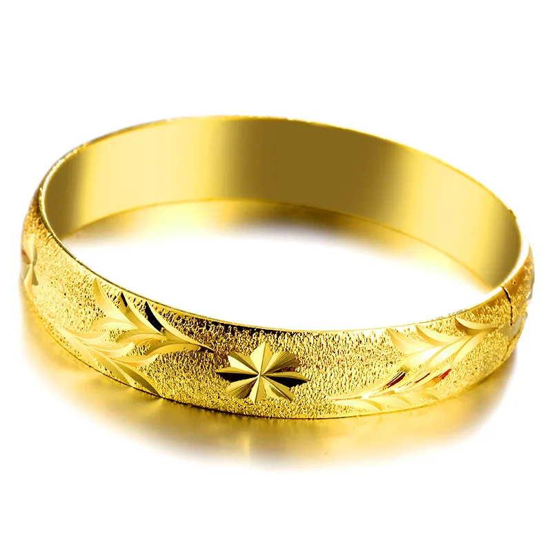 

Classic Fashion Big Size Bangle Gold Filled Scrub Carved Flower Charm Women Bracelets Bangles Diameter 64MM,Openable
