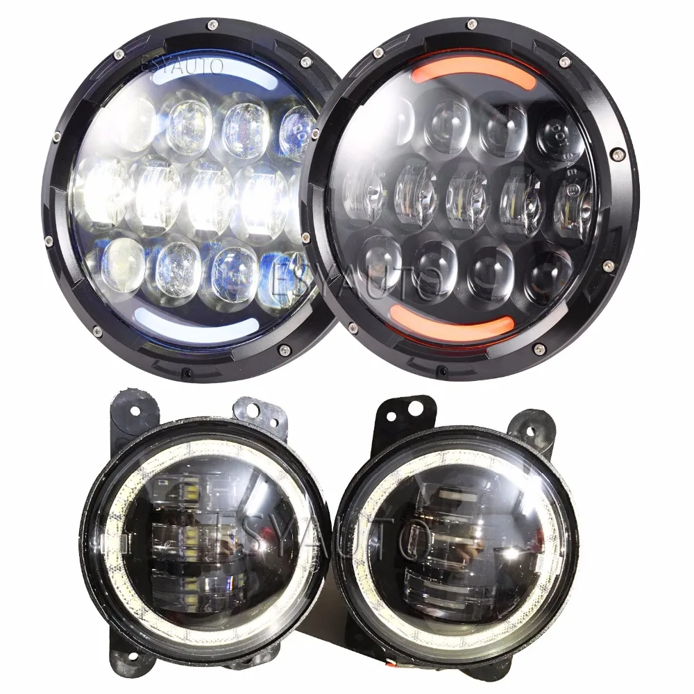 

7 Inch LED Headlights Projector + 4" Auxiliary Fog Lights with Halo Red Demon Eyes Auto for Jeep Wrangler JK TJ LJ Off Road 4x4
