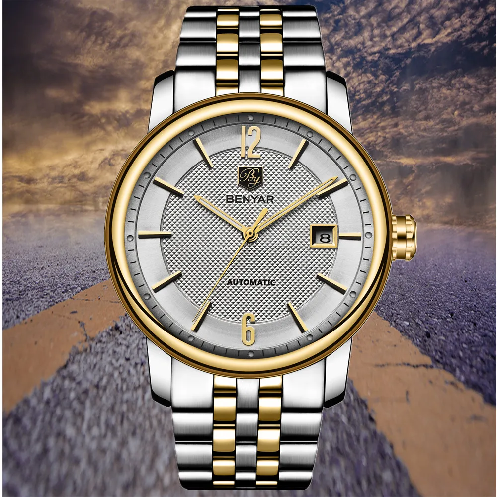 

2019 BENYAR Top Brand Luxury mechanical Men Watches steel Fashion Casual Waterproof Automatic Watch Mens Clock Relogio Masculino