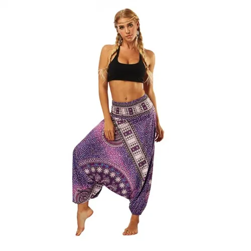 capri dress W-Yunna Ladies Women Beach Pants Trousers Boho Gypsy Hippie Women Wide Leg Harem Peacock Feather Print Elastic Pants Trousers plus size clothing Pants & Capris