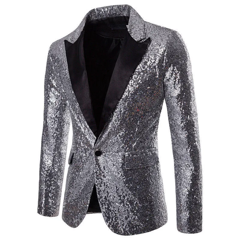 New Men Sequin Coat Rock Elegant Long Sleeve Blazer Modern Formal Suit Fashion Jacket Spring Autumn Workwear Outerwear Tuxedo