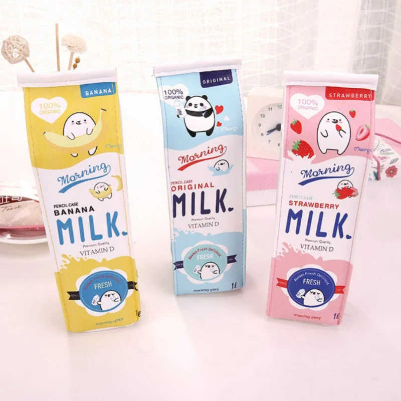 

PU Leather Pen Storage Bag Lovely Milk Shape Pencil Case Waterproof Desk Organiser Office School Supply Stationery Set