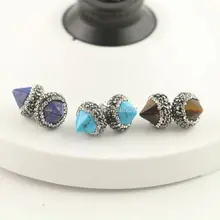 

5pair Silver Mixed Stone Spikes Stud Earrings, Pave Crystal Rhinestone Charm Earrings Jewelry Finding