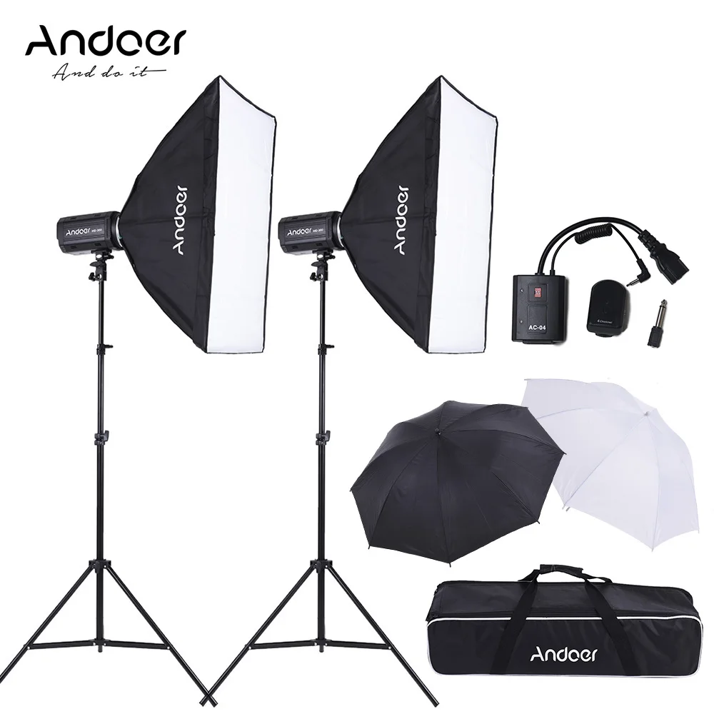 

Andoer Photo Studio Lighting Kit Light Stand Softbox Lambency Unbrella Flash Trigger Carrying Bag for Portrait Video Shooting