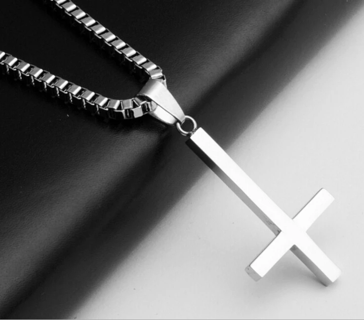 

Fashion 316L Stainless Steel Inverted Cross Pendant Necklace Lucifer Satan Punk Jewelry Chain For Men Women Anti-Christian Gift