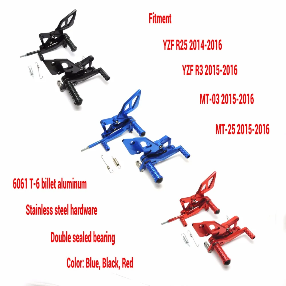 

KEMiMOTO For YAMAHA YZF R25 R3 MT-03 MT-25 2015-2016 CNC Adjustable Rearsets Foot Pegs Rest Rear Set Black Blue Red