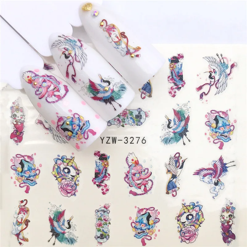 

1 Sheet Cute Unicorn Flamingo Plant Designs Nail Sticker Flower Adhesive DIY Manicure Slider Nail Art Tips Decorations Decals