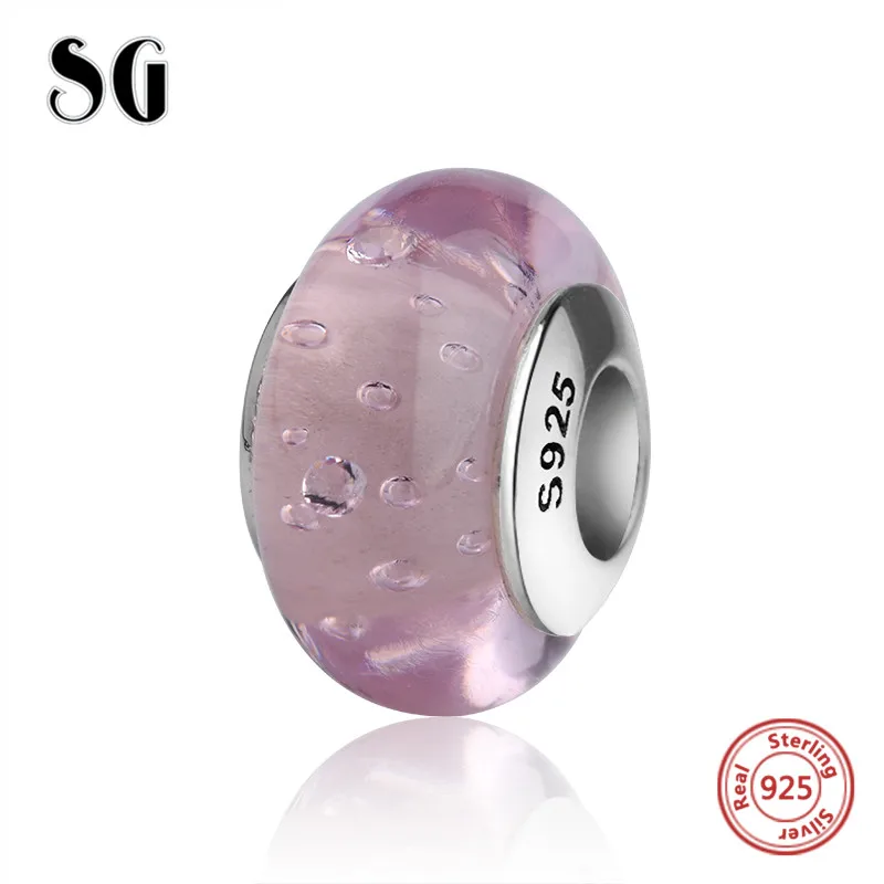 

SG sterling silver 925 Murano glass beads charms with purple water drops fit authentic European bracelets jewelry making gifts