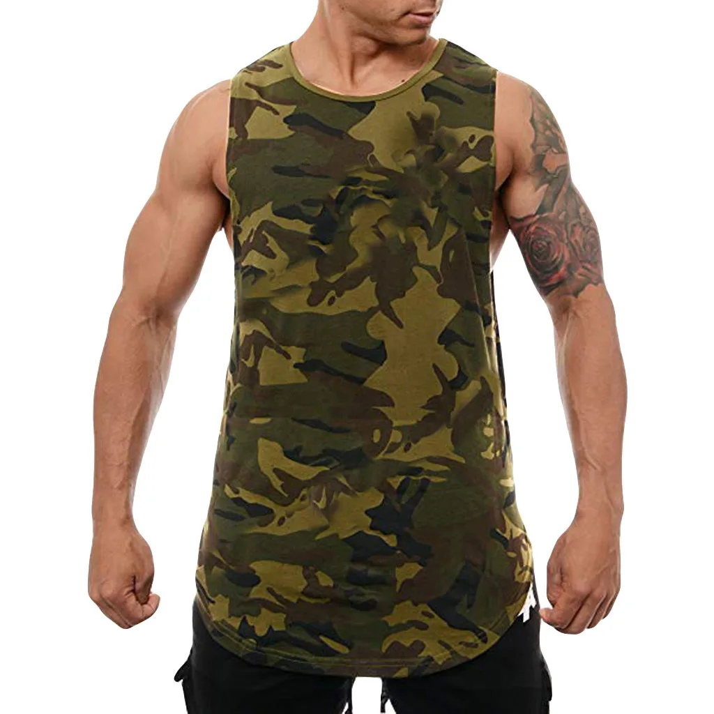 

Men's Summer gym clothing Fashion Camouflage Printing Sleeveless Leisure Sports Vest Tops tank top men bodybuilding 2019 new