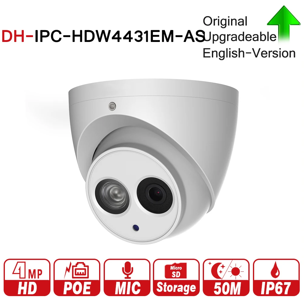 

DH IPC-HDW4431EM-AS with logo original 4MP Eyeball Network IP Camera Built-in Mic 50m IR Micro Sd Card Detect IP67 H265 WDR PoE+