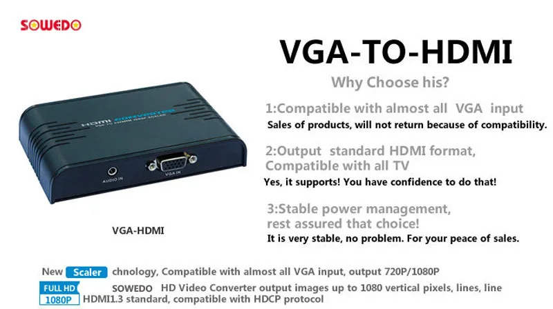 VGA в HDMI преобразователь аудиовизуальных систем аудио в HDMI 720 p/1080 p скалер коробка адаптера конвертера для ноутбука/ПК Full HD HDTV с питанием постоянного тока