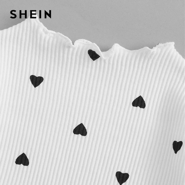 SHEIN Kiddie/белая трикотажная футболка с отделкой в рубчик для маленьких девочек, платье в Корейском стиле, комплект одежды 2019 года, Детские комплекты с длинными рукавами