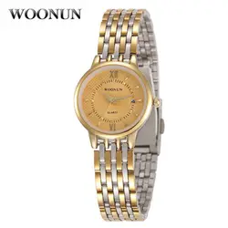 WOONUN известный бренд часы Для женщин полный Сталь кварцевые роскошные золотые часы ультратонкие часы для Для женщин рома Количество Relogio