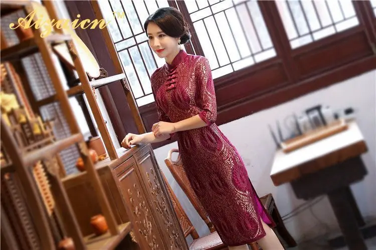 Красный мама Qipao современный китайский Винтаж Cheongsam Для женщин традиционное платье замуж Азиатский Стиль платья Ретро Халат Hanfu