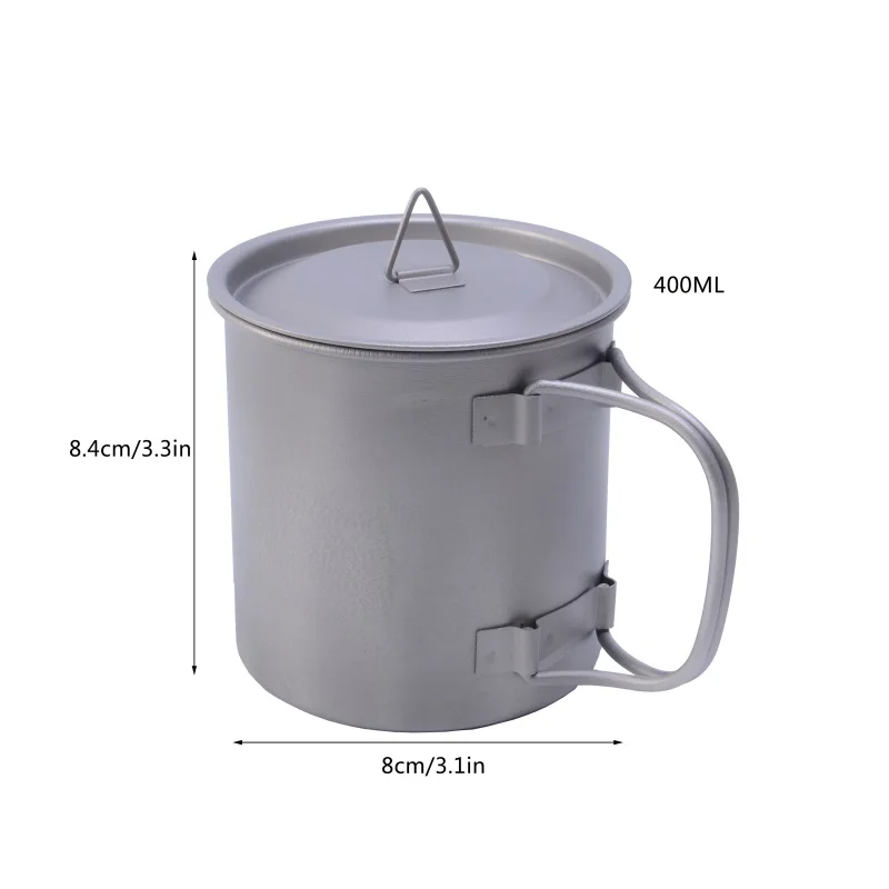 

400ml Titanium Pot Titanium Water Mug Cup with Lid and Foldable Handle Outdoor Camping Pot Cooking Pots Picnic Outdoor Tool New