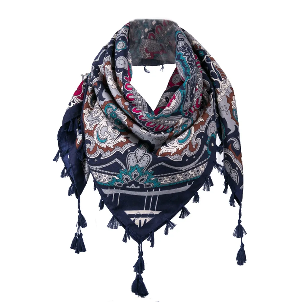 

Women Winter Autumn Square Scarf Scarves Tassel Floral Printed Wraps Shawls Shawls and stoles Cloak Foulard femme hijab Bandana