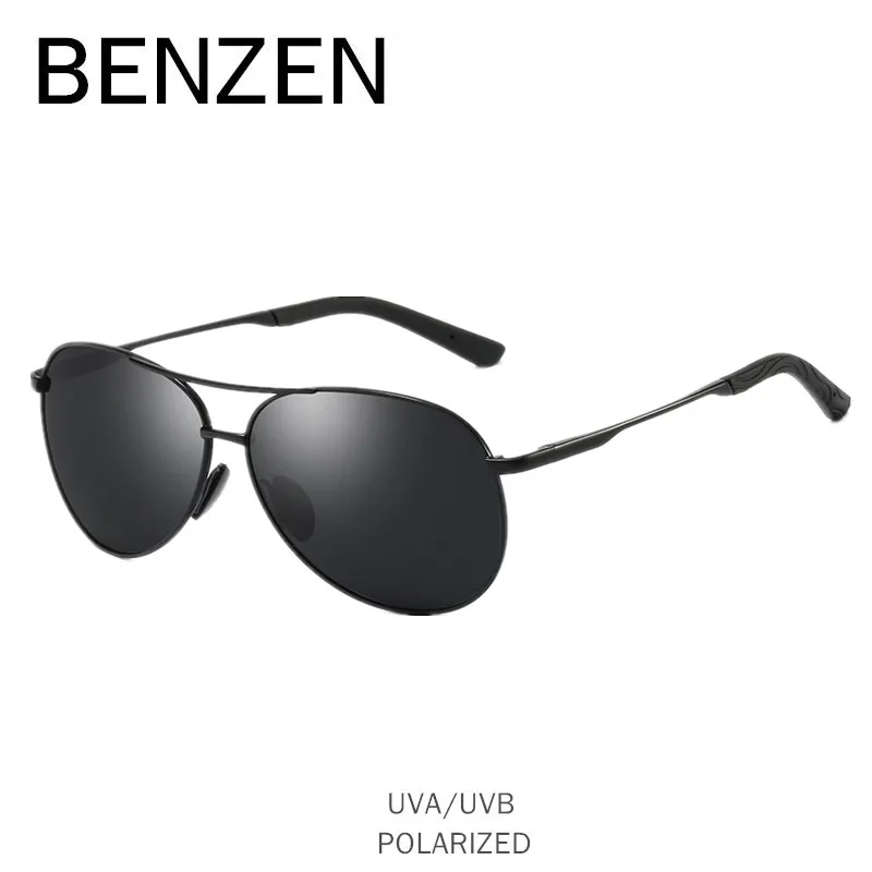 Comprar Gafas de sol BENZEN Pilot gafas de sol polarizadas Vintage para hombres gafas de sol para conducir gafas clásicas nuevo negro con funda 9295