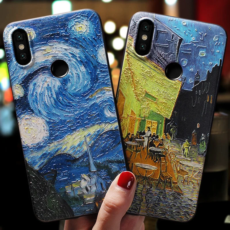 Чехол с 3D рельефом Ван Гог для Xiaomi Mi Note 10 9T CC9 Pro A3 A2 8 9 Lite 6X Redmi 9S 8T 5 7 6 Max Fundas |