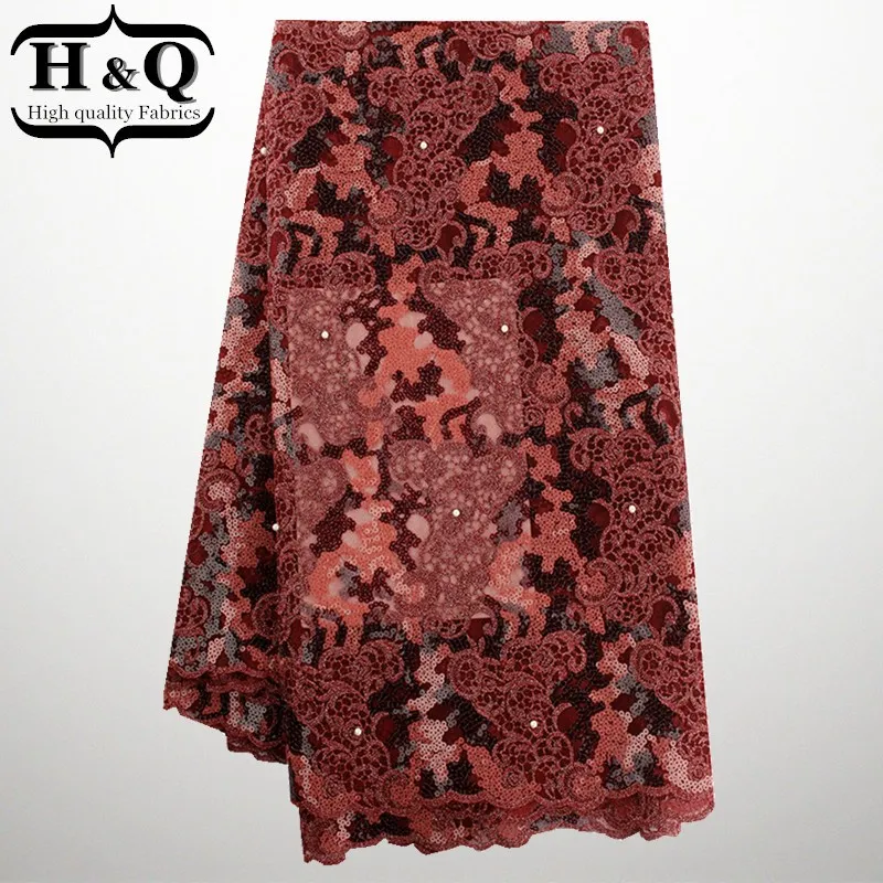 

2017 Newest red color guipure lace fabric ! High Quality African Swiss Voile Lace Fabric 5Yards free shipping For party dress
