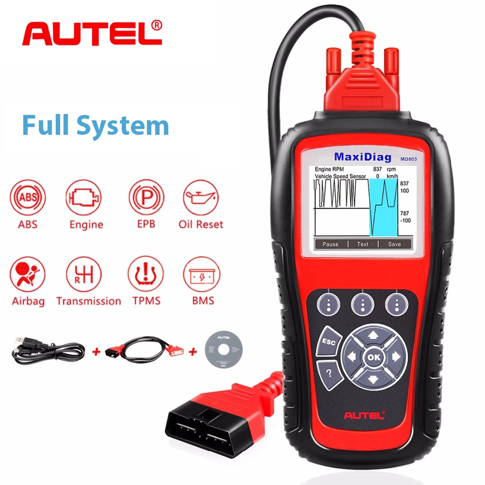 

Autel MD805 All System OBD2 Scanner Car Diagnostic Tool Code Reader Support Engine OLS/EPB/transmission/Airbag Tool