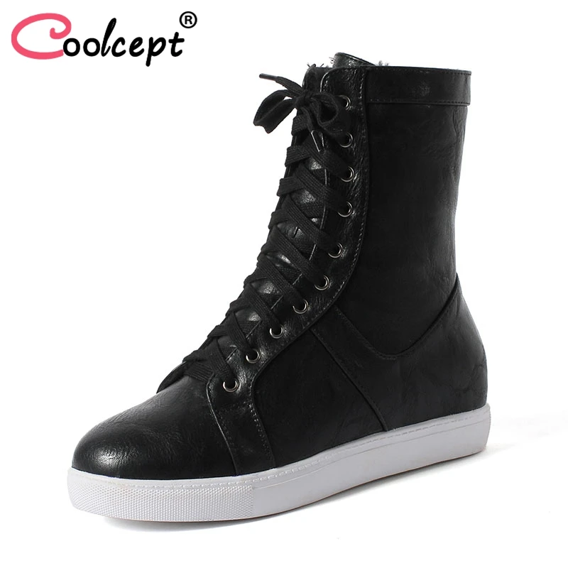 

Coolcept Women Flats Boots Lace Up Round Toe High Quality Shoes Women Platform Ankle Boots Fashion Lady Footwear Size 33-43