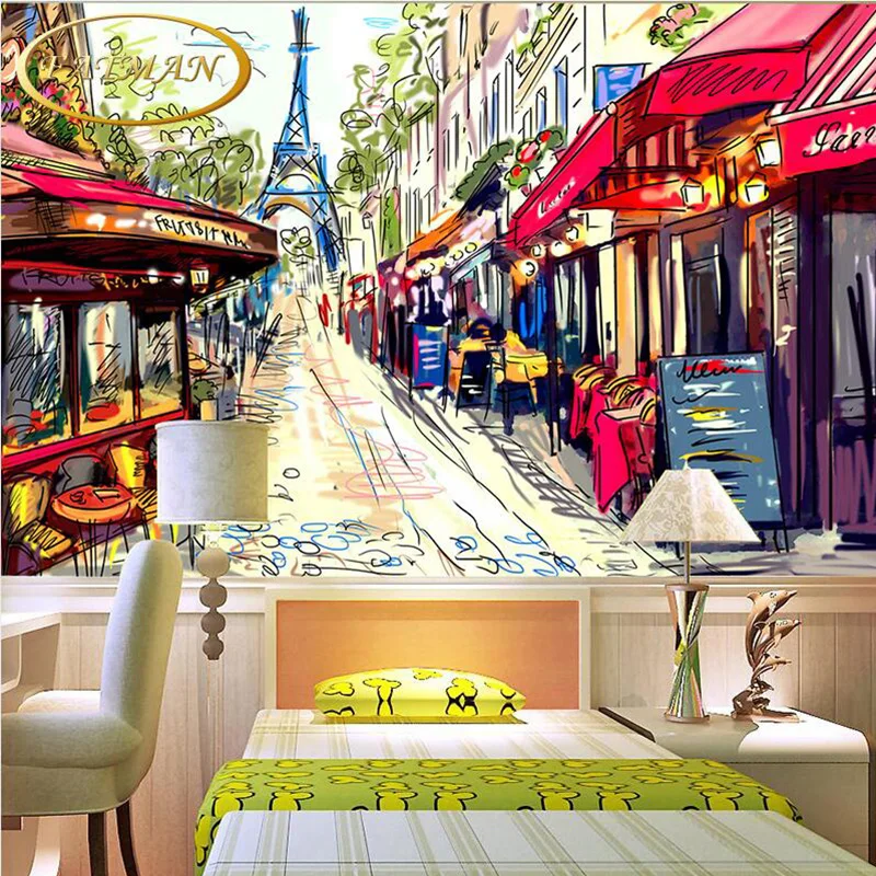 De 3D foto papel graffiti calle de París paisaje mural habitación de niños restaurante mural papel tapiz papel de parede