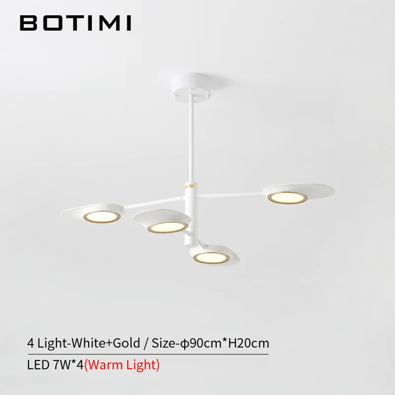 Дизайнерский светодиодный светильник BOTIMI с металлическим абажуром для гостиной, белые современные люстры для столовой, золотые потолочные люстры - Цвет абажура: 4 Light-White White