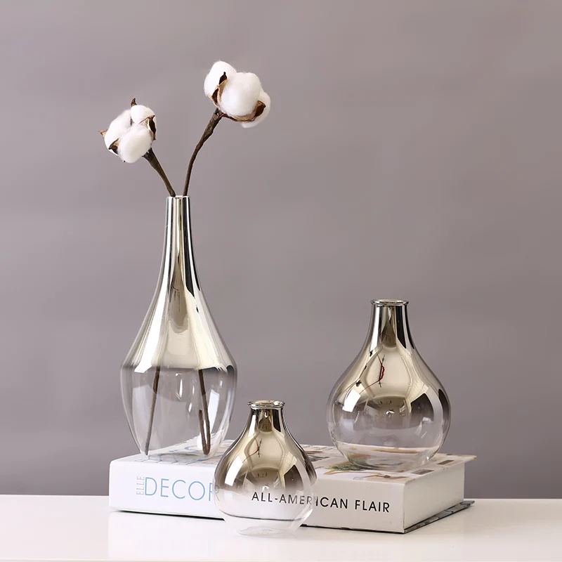 Glass Vase Nordic Electroplated Silver Vase Glass Flower Vases