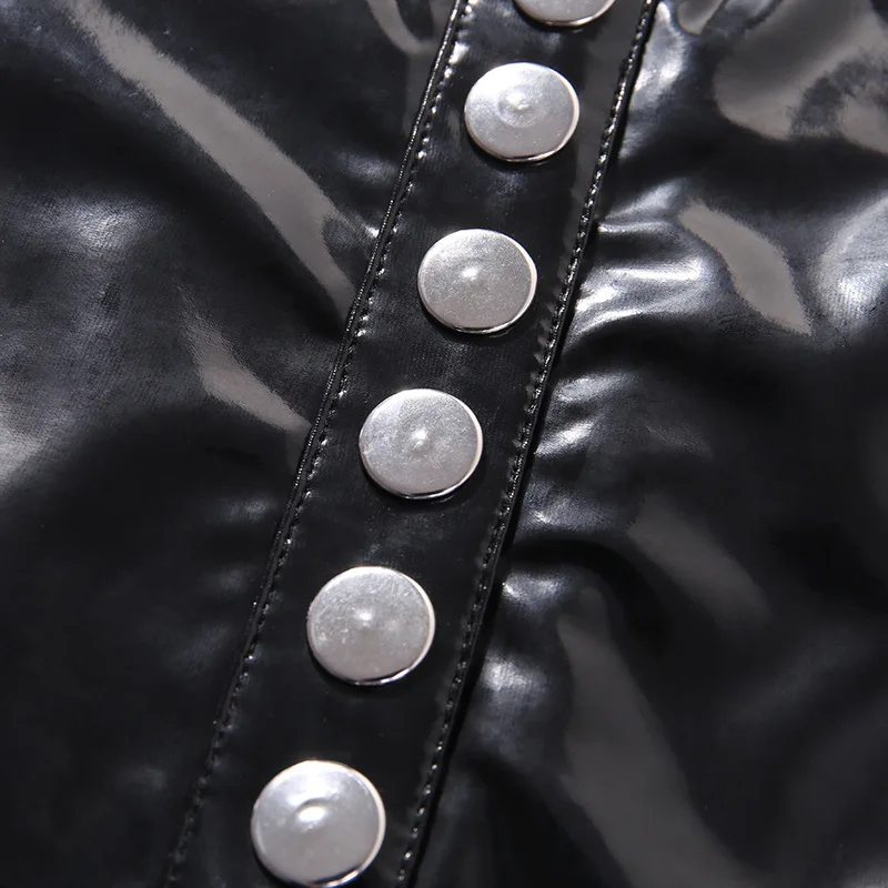 Черный Высокая талия из искусственной кожи шорты Для женщин пикантные модные летние Искусственная кожа байкерские Шорты классные молнии