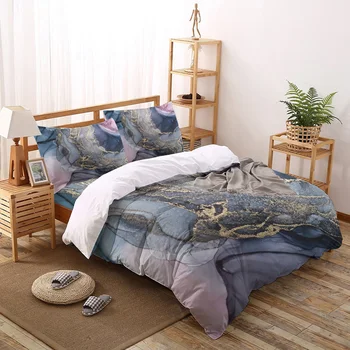 

Blush, Payne's Gray and Gold Metallic Abstract Duvet Cover King Size Quilt Cover Set Bedclothes Comforter Single Bedding Sets