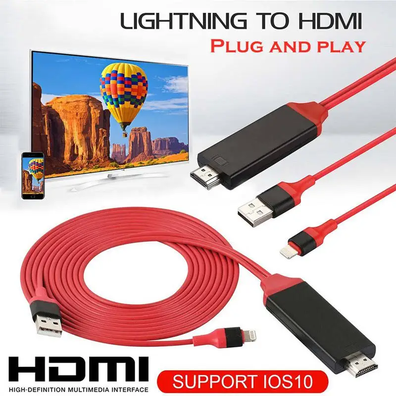 1080P видео адаптер телефон к телевизору HDMI HD tv AV USB кабель 6 футов 8 Pin для iPhone XS MAX XR X 7