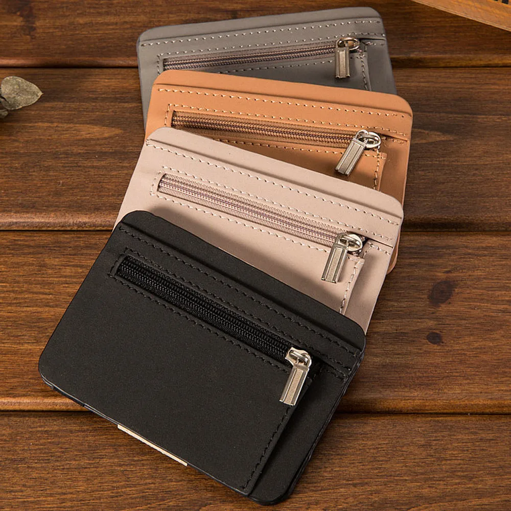 

WALLETS Men RETRO Bifold Business Leather Zipper Wallet ID Ultrathin Credit Card Pockets 2.5