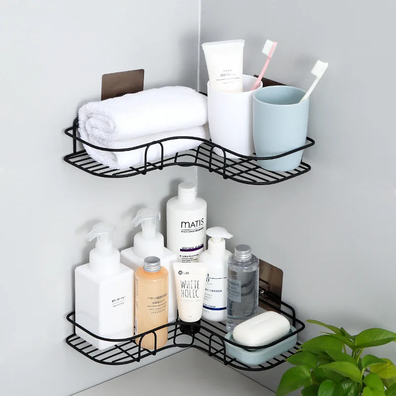 LIYIMENG 1PC Bathroom Bath Rack Wall-Mounted Punch-Free Triangle Iron Storage Basket Bathroom Kitchen Wall-Mounted Corner Shelf