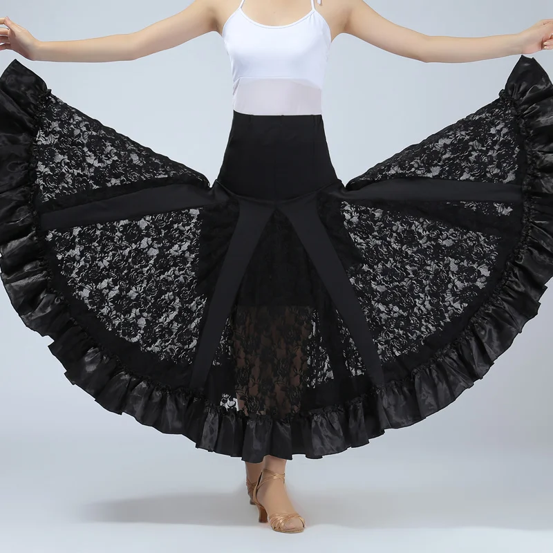 Платье с широкой юбкой для танцев, кружевное платье, костюм, квадратная танцевальная юбка, новая весенне-летняя одежда - Цвет: black