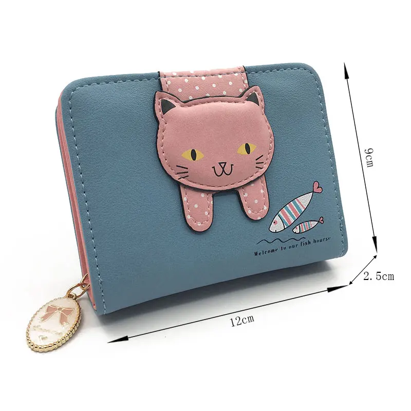 

Women cute cat wallet small zipper girl wallet brand designed pu leather women coin purse female card holder wallet billetera