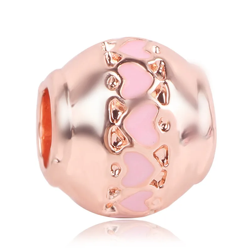 New Rose Gold Blush Pink Magnolia Bloom Bead Fit Original Pandora Charms Silver 925 Women Bracelet Jewelry DIY Making Gifts