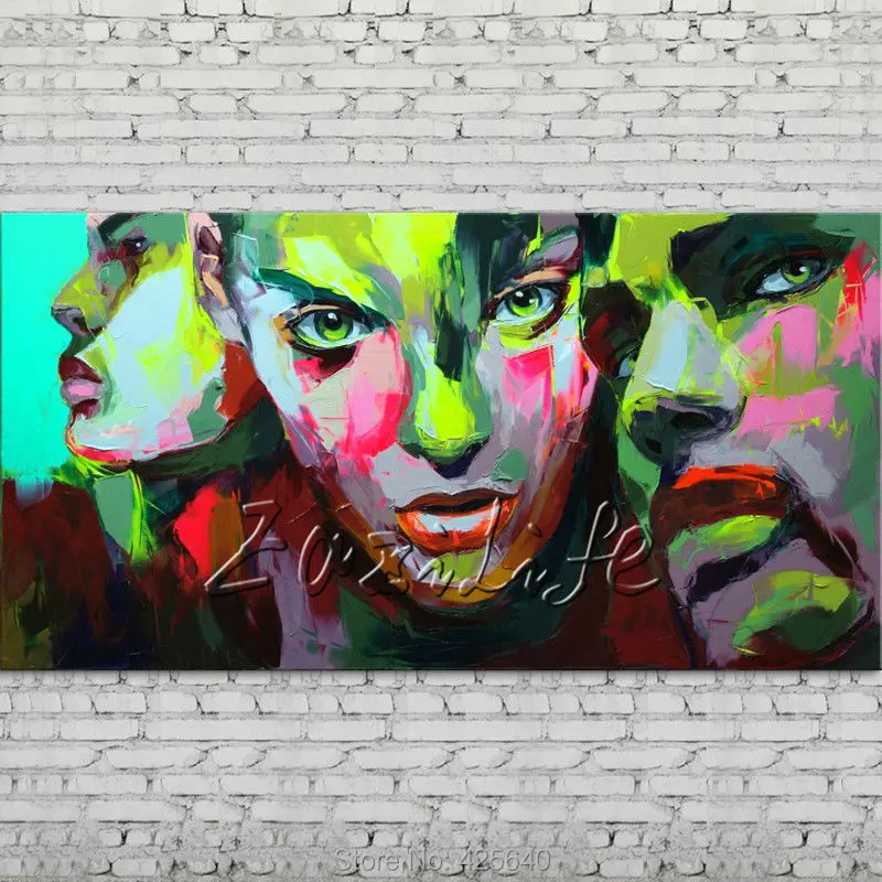 

Palette knife portrait Face Oil painting Character figure canva Hand painted Francoise Nielly Art picture room04