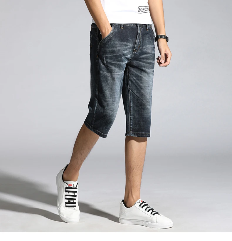KSTUN Denim Shorts Jeans Men Dark Blue Stretch Regular Fit Famous Brand Washed Retro Leisure Mens
