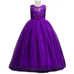 Платья для маленьких девочек для девочек фиолетовый без рукавов Кружевное платье принцессы с цветами даже платье Vestidos детское платье для