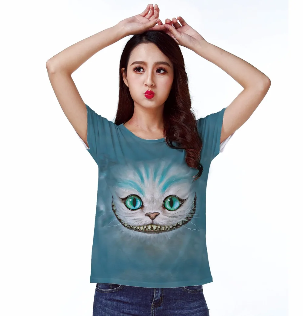 

Track Ship+Hot T-shirt Top Tee Blue Smile Ghost Cheshire Cat Cartoon Alice Alice's Adventure in Wonderland