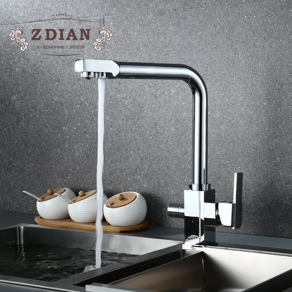

Chrome Filter Kitchen Faucets Deck Mounted Mixer Tap 360 Rotation with Water Purification Features Mixer Tap Crane For Kitchen
