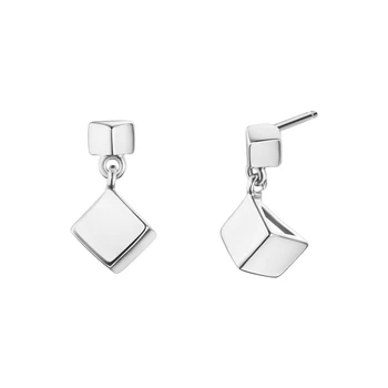 

Solid Sterling Silver Earrings Women Square Dangle Earrings S925