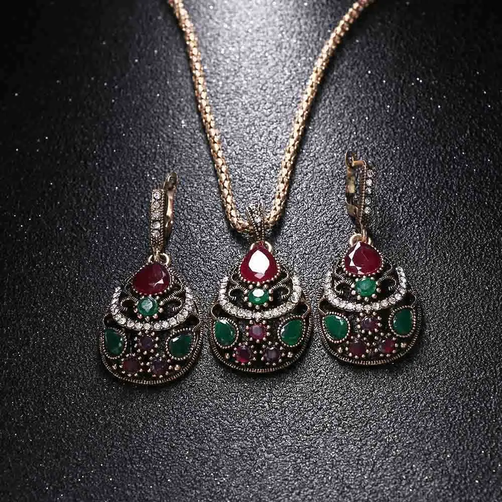 

3Pcs/Set New Women Fashion Jewelry Set Bohemia Resin Crystal Rhinestones Earring Necklace Set for Wedding Jewelry Accessories