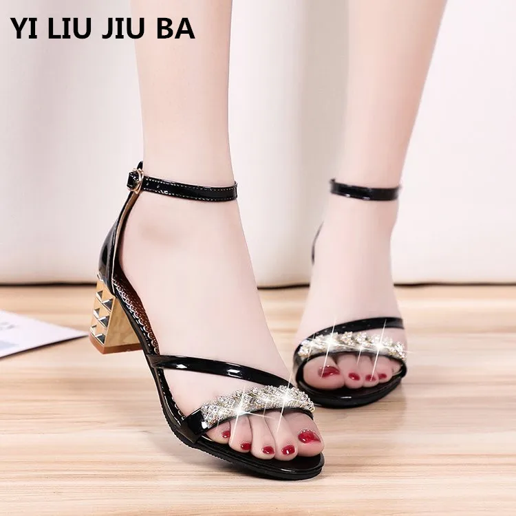 

hot sale women Shoes Summer fashion Sandals Women Square heel Sandals Party Wedding Shoes women Rhinestone Ladies Sandals **712