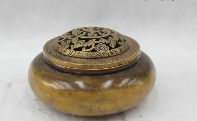 

3"China Folk Pure Bronze Lucky flower Wealth Burner incense burner Pot Statue