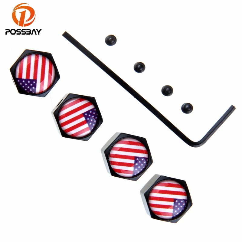 

POSSBAY Theftproof American US Flag Logo Car Wheel Tire Valve Cap Motor Tyre Stem Air Caps Cover Black Wheel Accessories