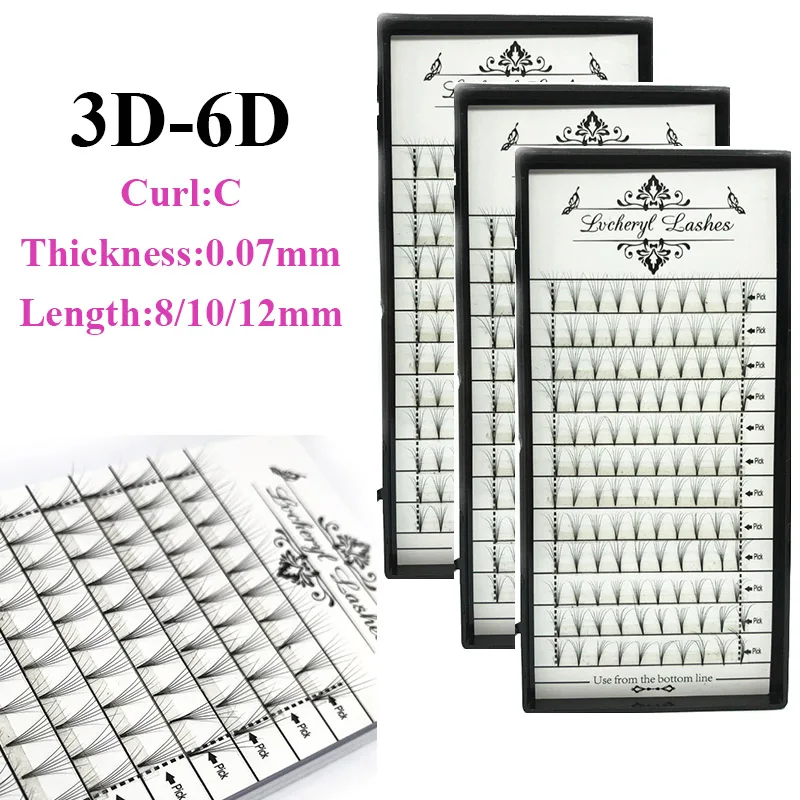 

Volume 1 pc False Eyelash Extension 3D-6D Curl C 12 Lines/Tray Silk Soft Individual Eyelash Extensions Russian Black Lashes