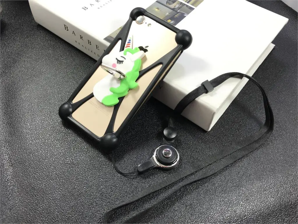 

2019 New Lucky Horse Soft Silicone Case For Iphone Samsung xiaomi etc. cover with Mobile phone Ring Lanyard 4-6 inch universal