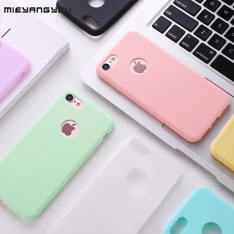 

For iPhone On X 10 5 5s SE Matte Candy Solid Color Cover Silicone TPU Soft Cute Case For iphone 5S 6 6S 7 8 Plus Slim case coque